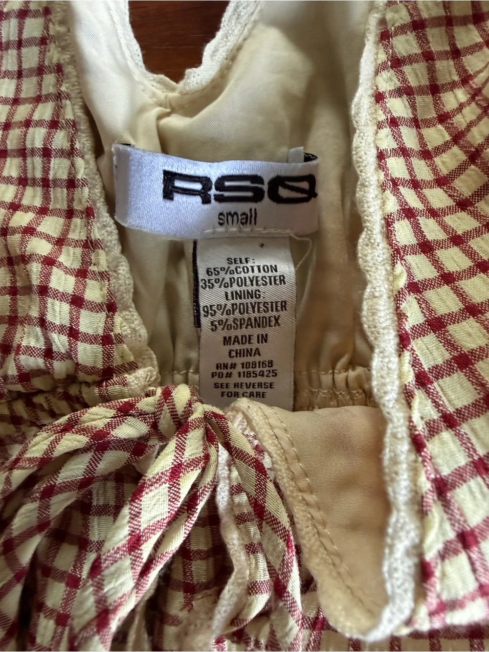 RSQ Cream and Rust Gingham Peplum Tie-Front Top - Picture 2 of 5